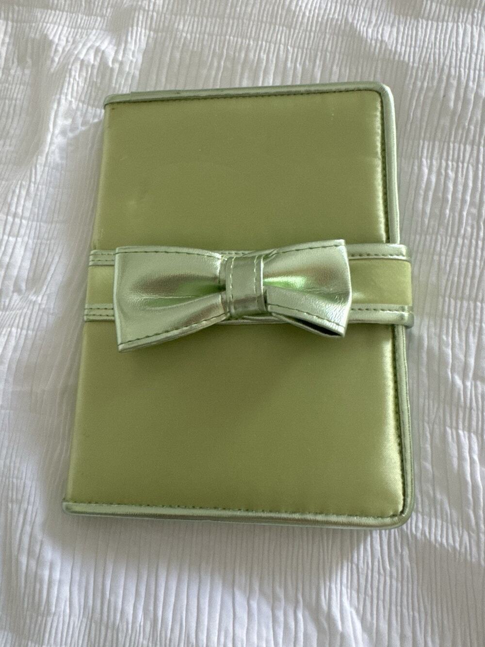 Pastel Green Notebook Bow Coquette Snap Closure Lined Metallic Girly Coastal